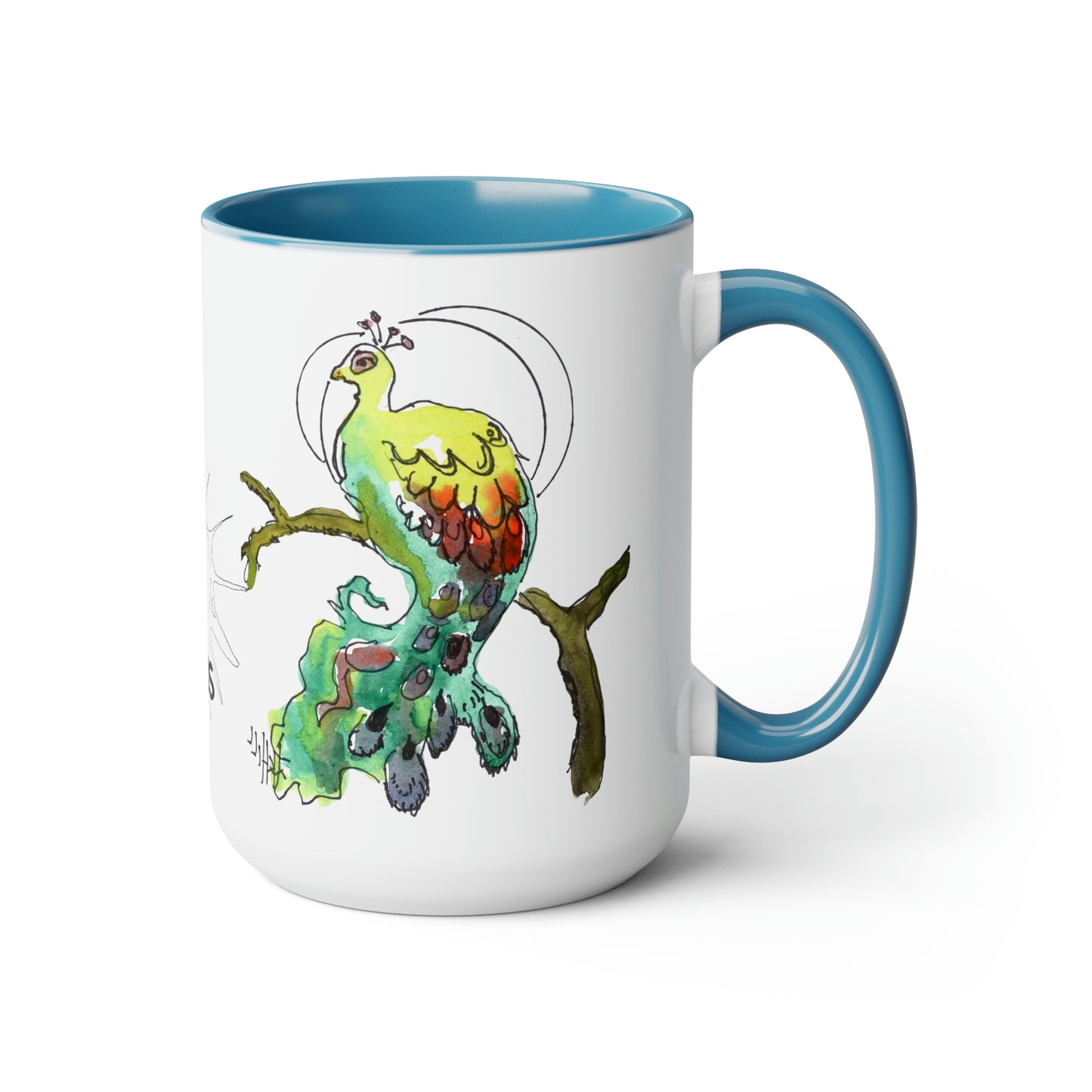 Peacock Twins  | Two-Tone Coffee Mugs, 15oz